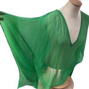 By Malina SPRING Kelly Green 100% Silk Kaftan semi sheer top XL